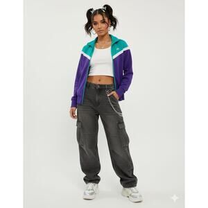 Nike Women's Tracksuit Jacket Retro 2000's The Eugene Y2K Purple/Green Size S